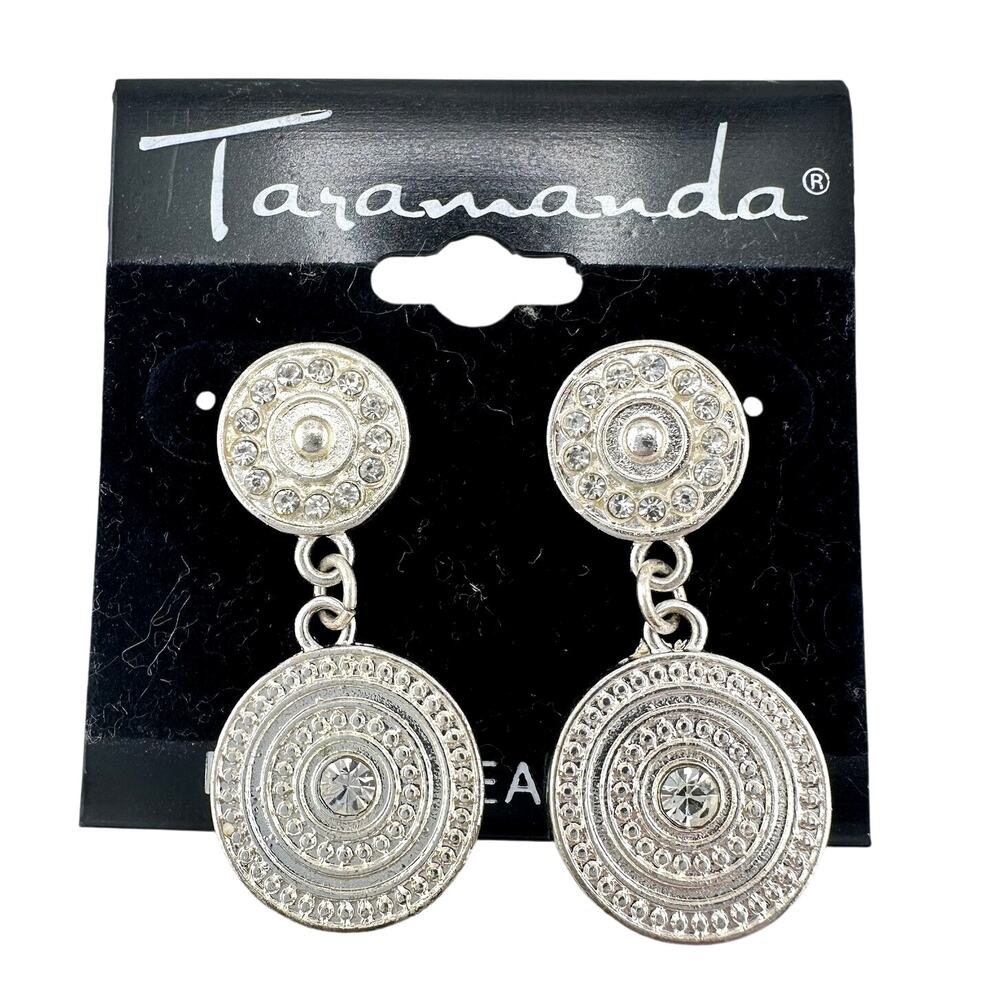Taramanda NWT Rhinestone Silver Tone Dangle Drop Fashion 1.5” Earrings